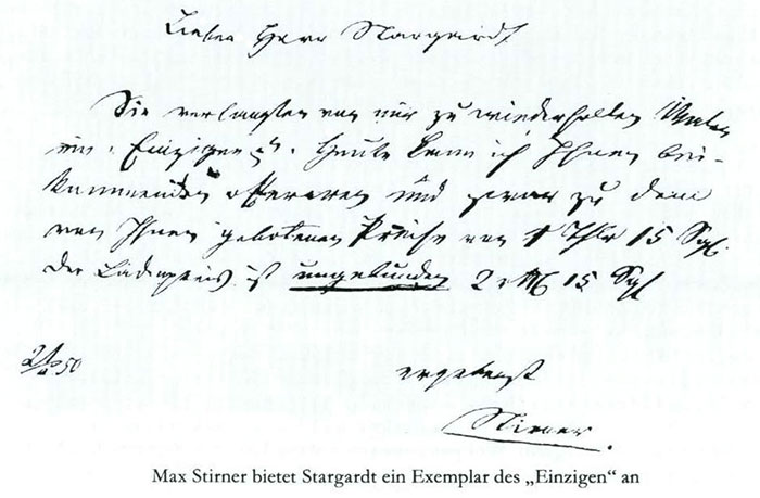Max Stirner schreibt an Joseph Abraham Stargardt